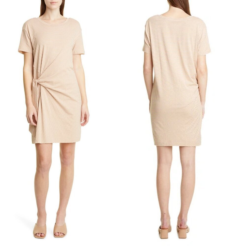 NWT New $225 Vince Classic Stripe Side Tie Beige Dress Size L